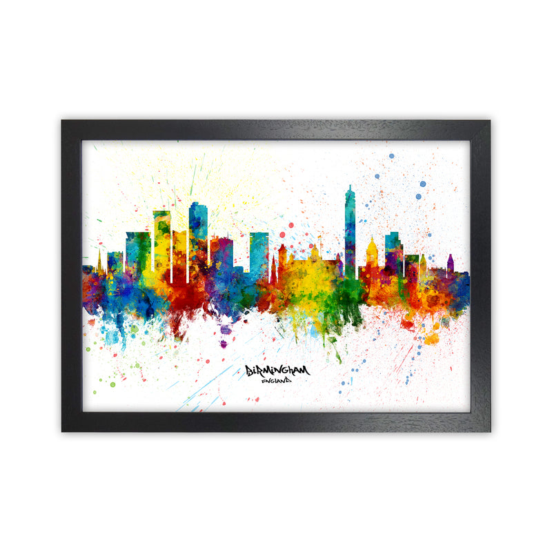 Birmingham England Skyline Splash Art Print by Michael Tompsett Black Grain