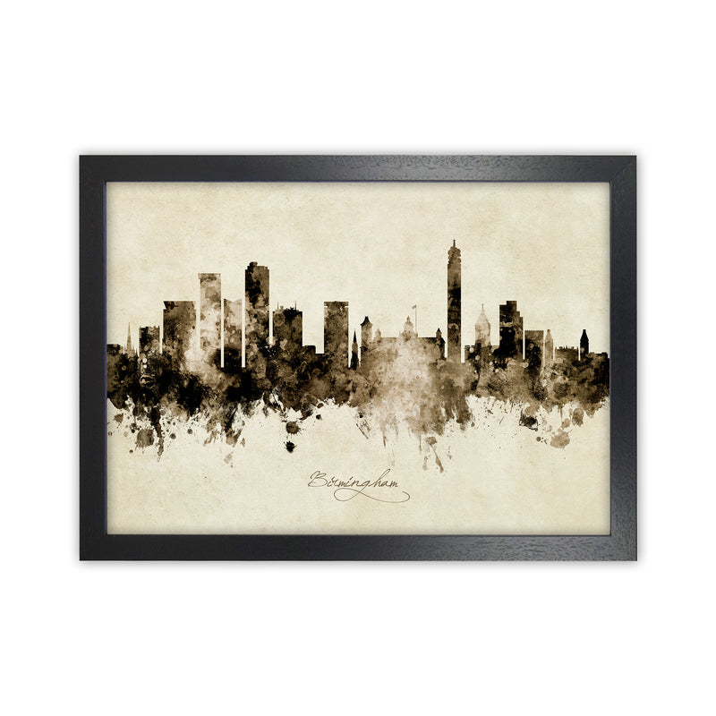 Birmingham England Skyline Vintage Art Print by Michael Tompsett Black Grain