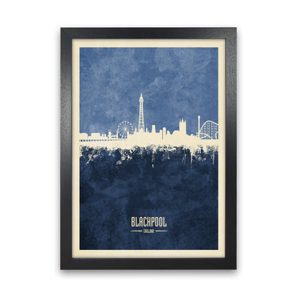 Blackpool England Skyline Portrait Navy Art Print by Michael Tompsett Black Grain