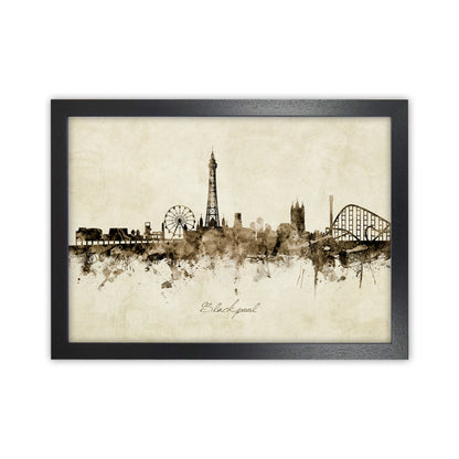 Blackpool England Skyline Vintage Art Print by Michael Tompsett Black Grain