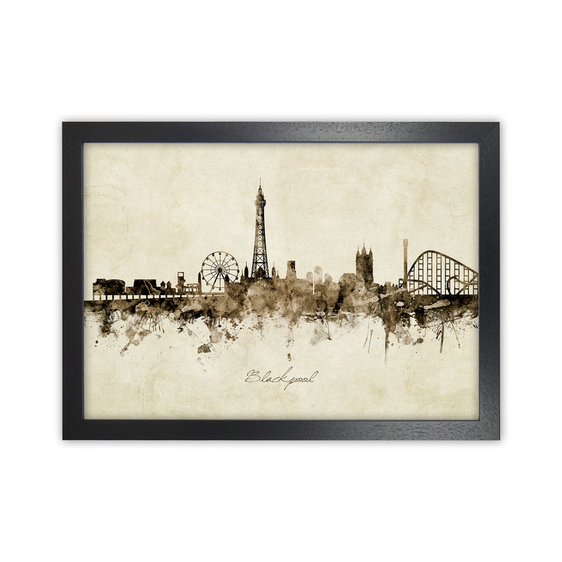 Blackpool England Skyline Vintage Art Print by Michael Tompsett Black Grain