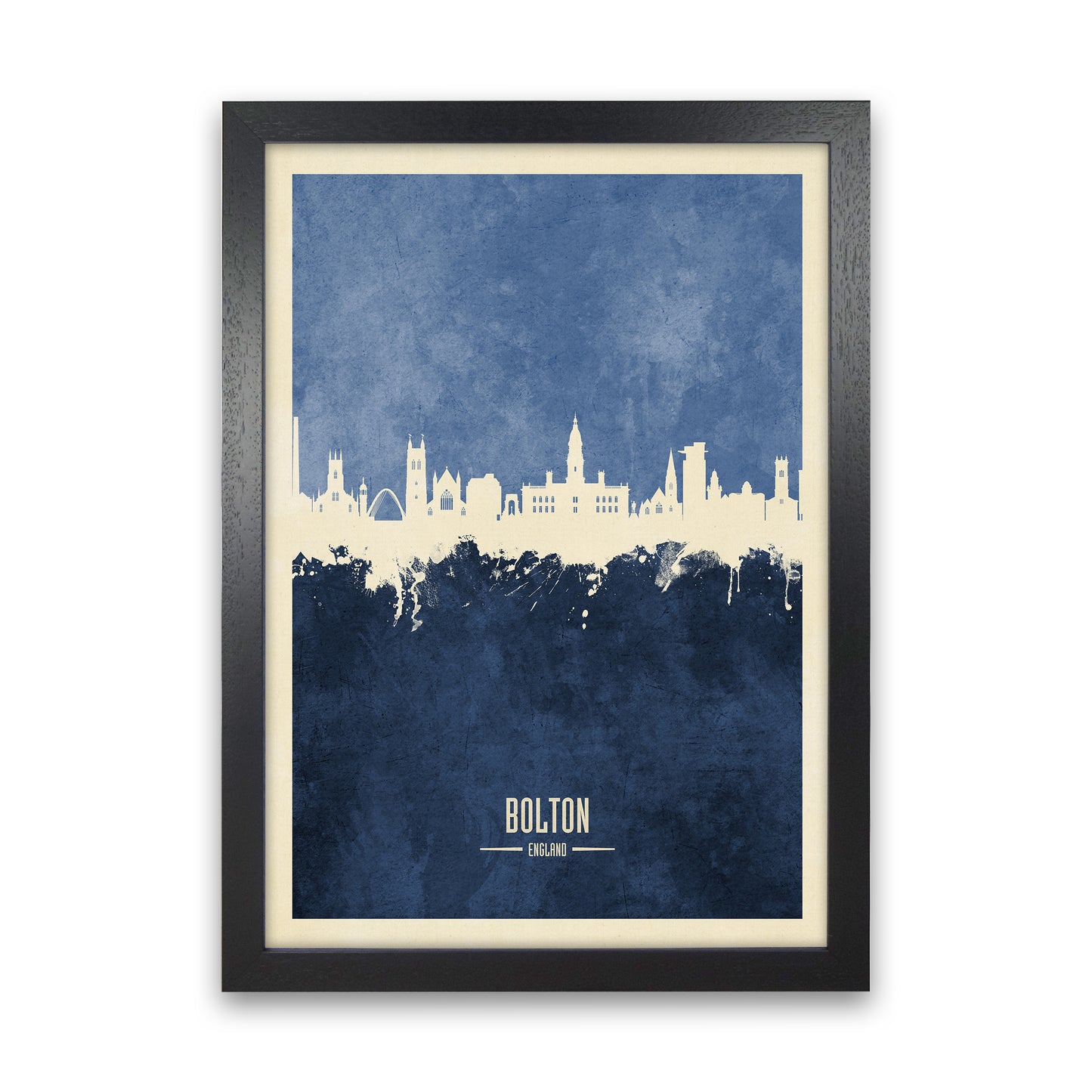 Bolton England Skyline Portrait Navy Art Print by Michael Tompsett Black Grain
