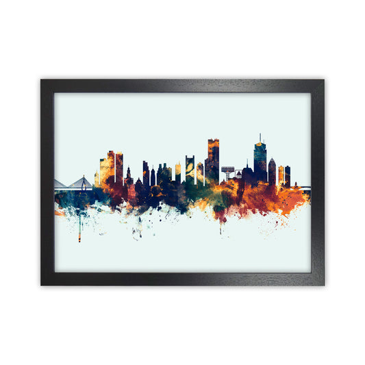 Boston Massachusetts Skyline Blue Orange Art Print by Michael Tompsett Black Grain