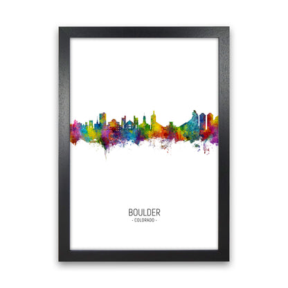 Boulder Colorado Skyline Portrait Art Print by Michael Tompsett Black Grain