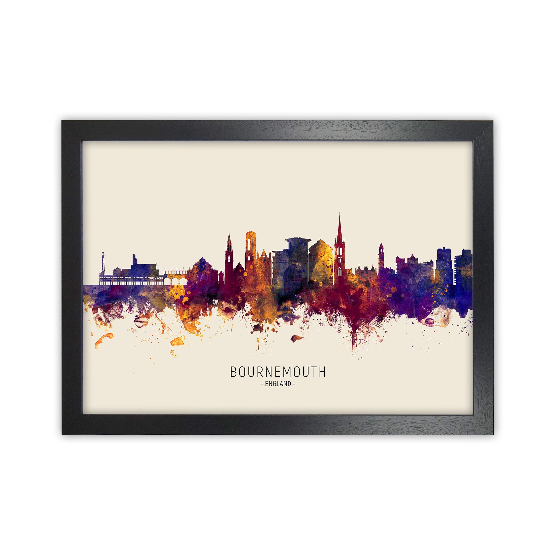Bournemouth England Skyline Autumn City Name Art Print by Michael Tompsett Black Grain