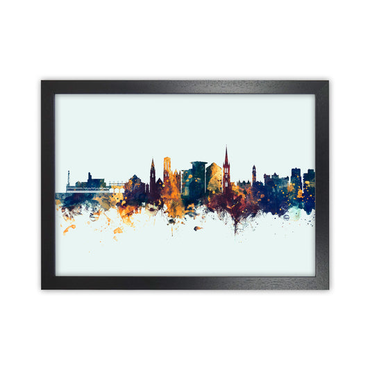 Bournemouth England Skyline Blue Orange Art Print by Michael Tompsett Black Grain