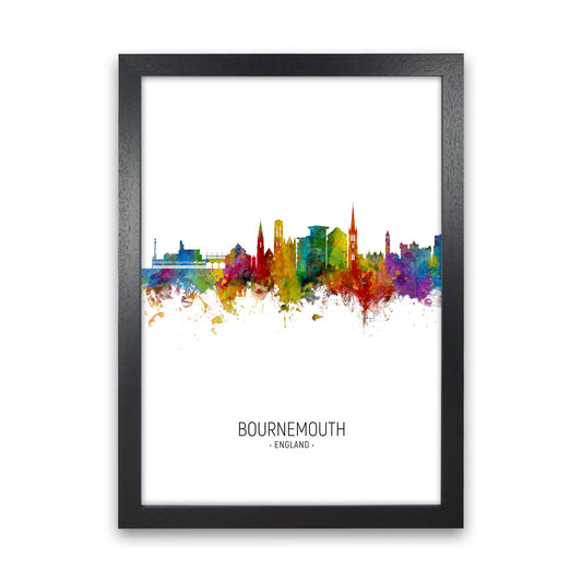 Bournemouth England Skyline Portrait Art Print by Michael Tompsett Black Grain
