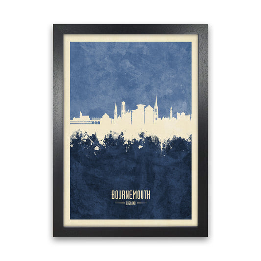 Bournemouth England Skyline Portrait Navy Art Print by Michael Tompsett Black Grain