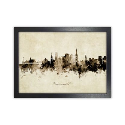Bournemouth England Skyline Vintage Art Print by Michael Tompsett Black Grain