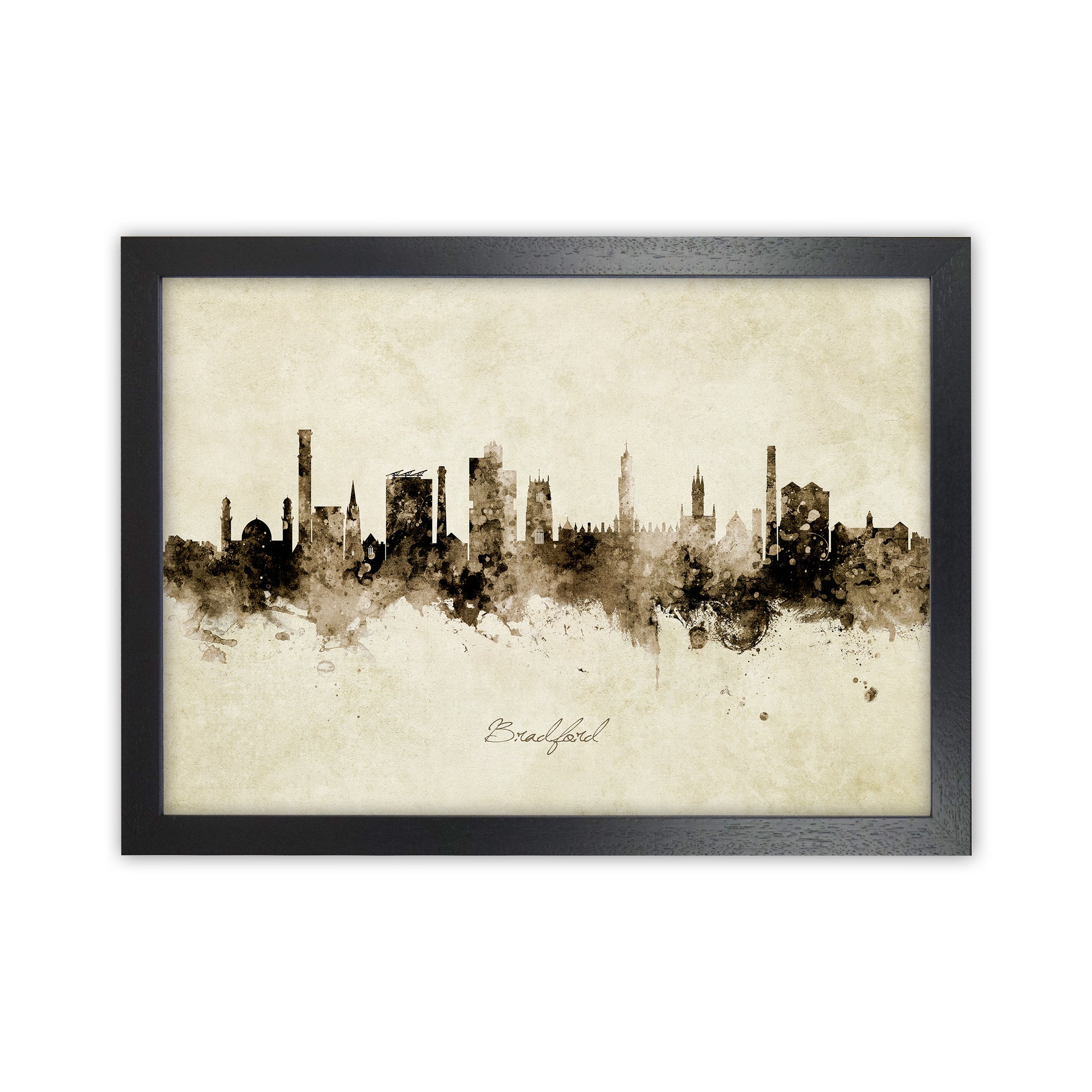 Bradford England Skyline Vintage Art Print by Michael Tompsett Black Grain