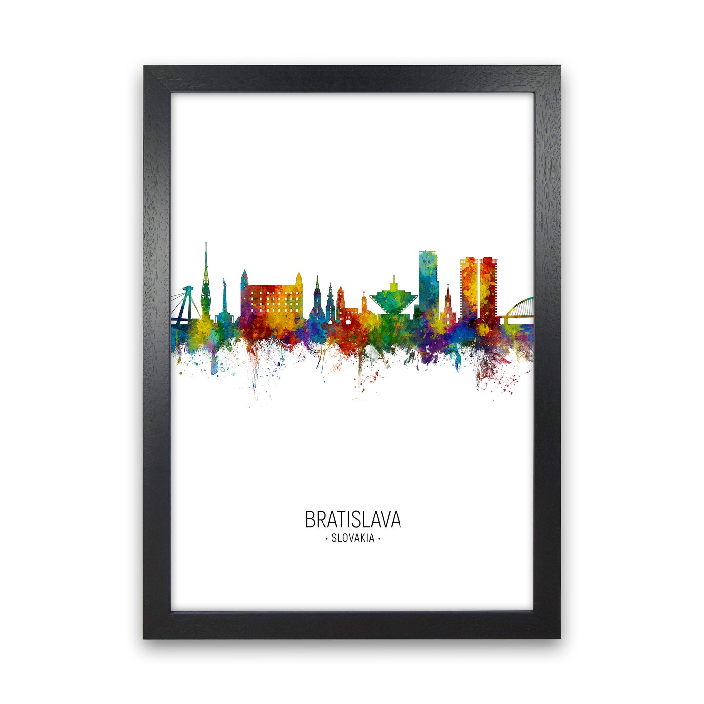 Bratislava Slovakia Skyline Portrait Art Print by Michael Tompsett Black Grain
