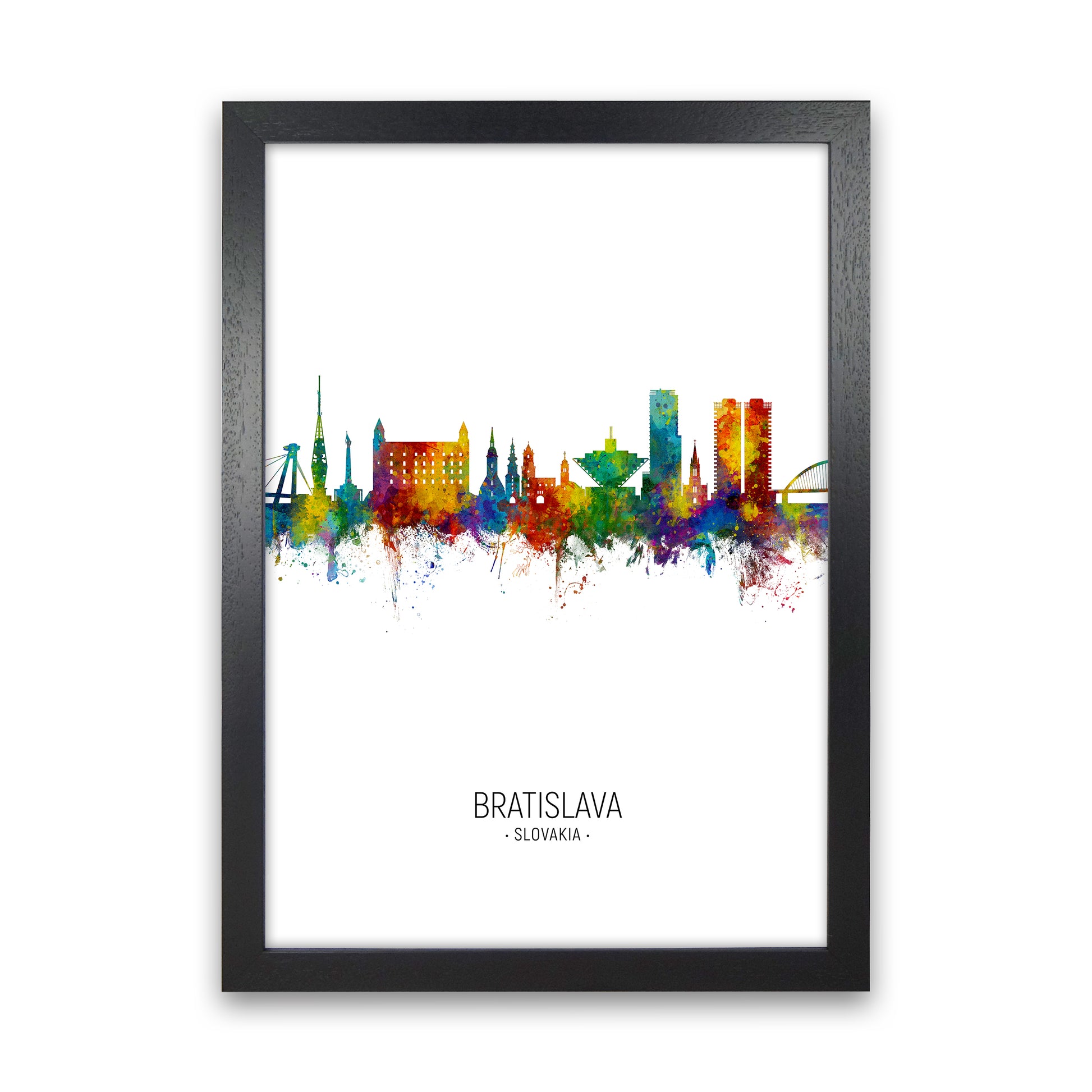 Bratislava Slovakia Skyline Portrait Art Print by Michael Tompsett Black Grain