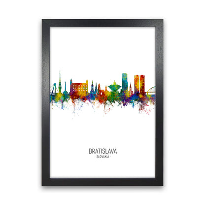 Bratislava Slovakia Skyline Portrait Art Print by Michael Tompsett Black Grain