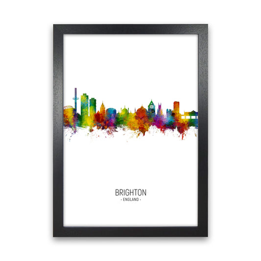Brighton England Skyline Portrait Art Print by Michael Tompsett Black Grain