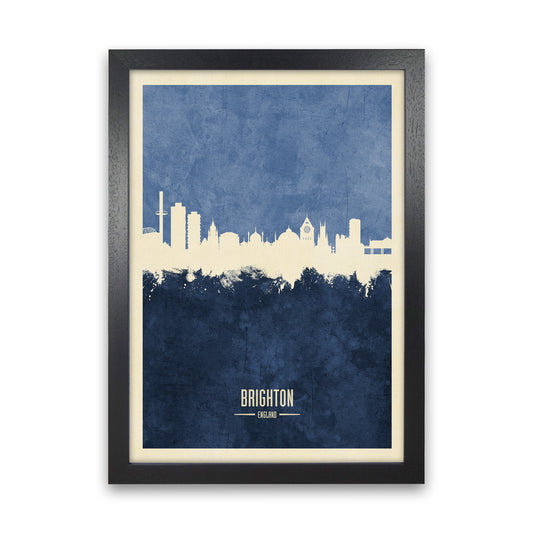 Brighton England Skyline Portrait Navy Art Print by Michael Tompsett Black Grain