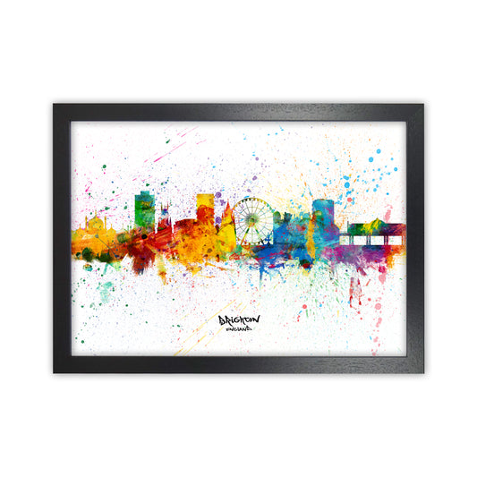 Brighton England Skyline Splash Art Print by Michael Tompsett Black Grain