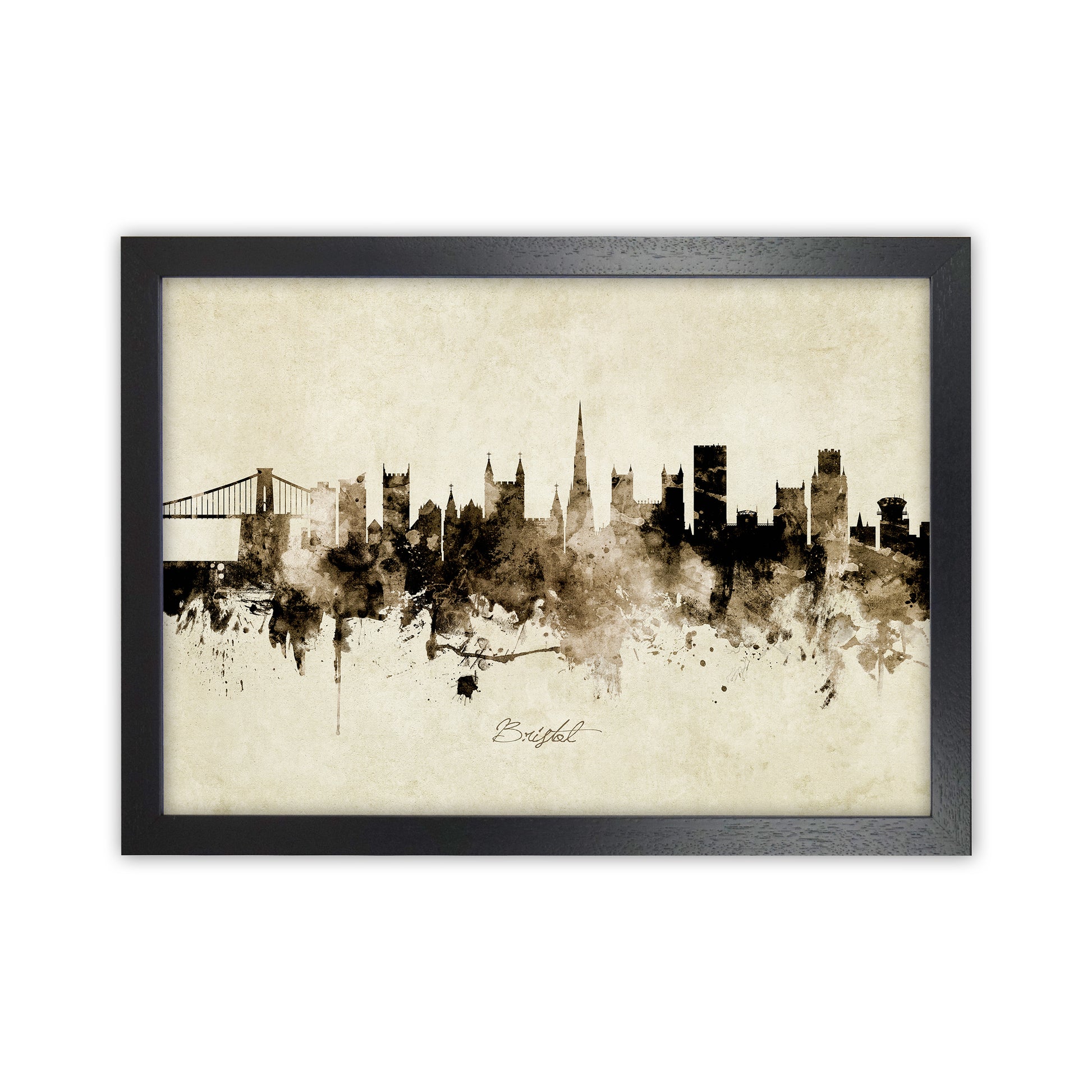 Bristol England Skyline Vintage Art Print by Michael Tompsett Black Grain