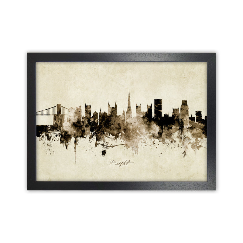 Bristol England Skyline Vintage Art Print by Michael Tompsett Black Grain