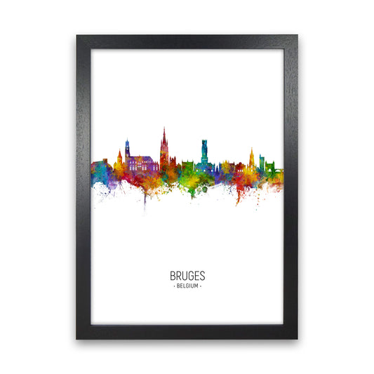 Bruges Belgium Skyline Portrait Art Print by Michael Tompsett Black Grain