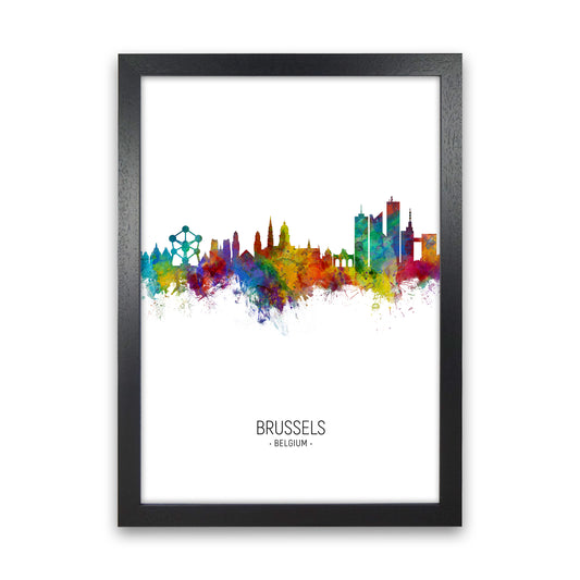 Brussels Belgium Skyline Portrait Art Print by Michael Tompsett Black Grain