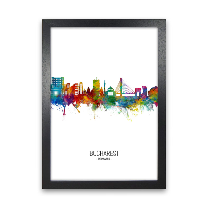 Bucharest Romania Skyline Portrait Art Print by Michael Tompsett Black Grain