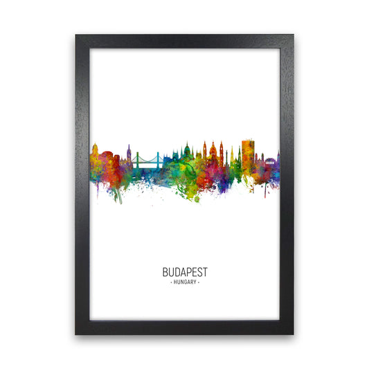 Budapest Hungary Skyline Portrait Art Print by Michael Tompsett Black Grain