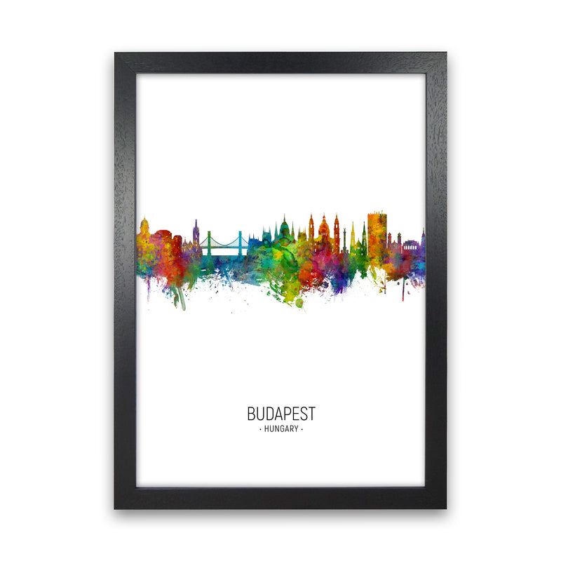 Budapest Hungary Skyline Portrait Art Print by Michael Tompsett Black Grain