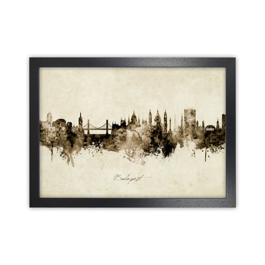 Budapest Hungary Skyline Vintage Art Print by Michael Tompsett Black Grain