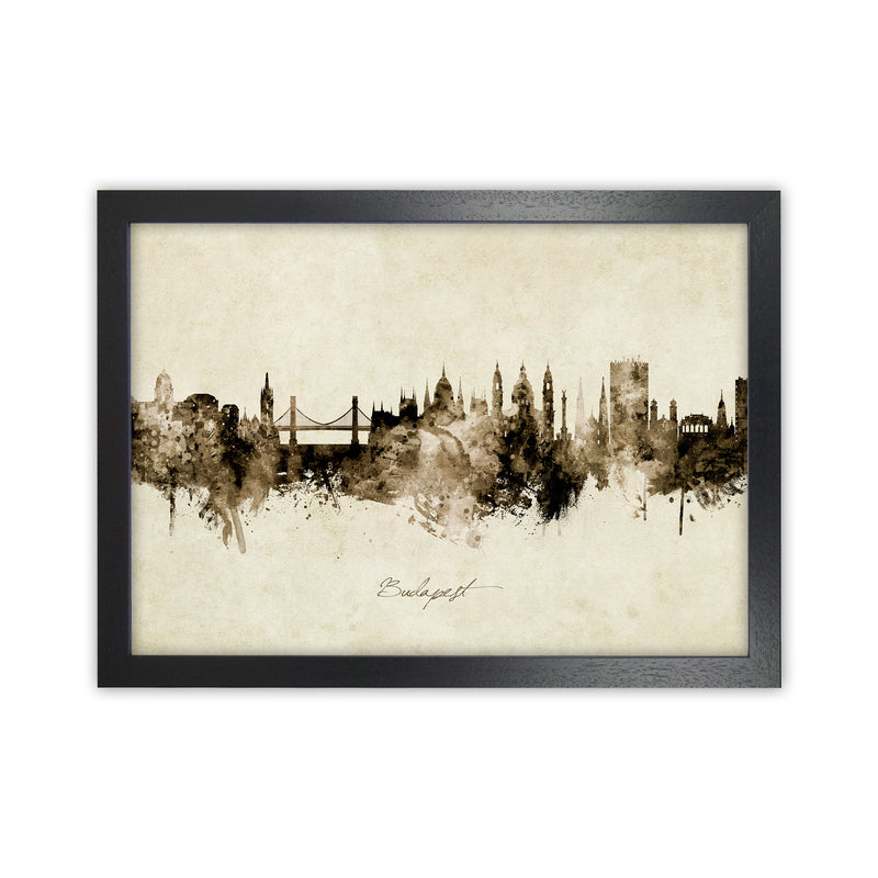 Budapest Hungary Skyline Vintage Art Print by Michael Tompsett Black Grain
