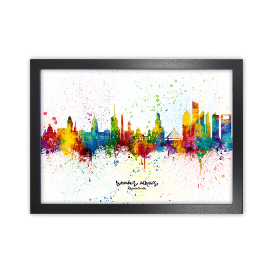 Buenos Aires Argentina Skyline Splash Art Print by Michael Tompsett Black Grain