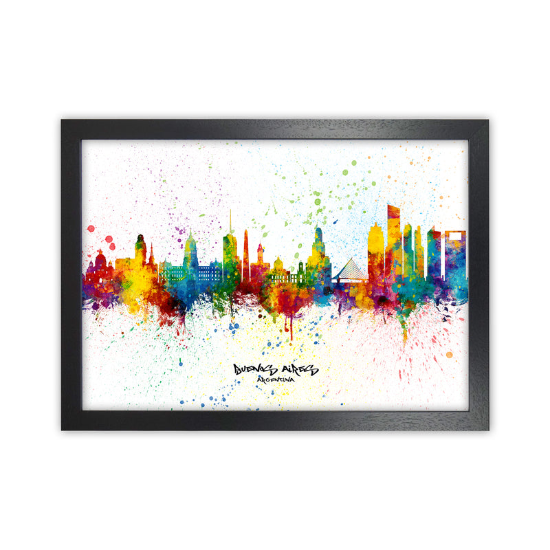 Buenos Aires Argentina Skyline Splash Art Print by Michael Tompsett Black Grain