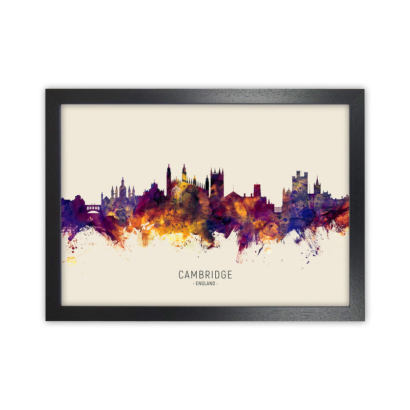 Cambridge England Skyline Autumn City Name Art Print by Michael Tompsett Black Grain