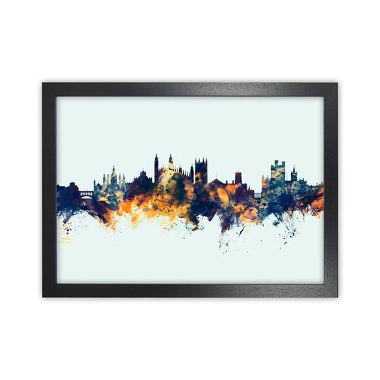 Cambridge England Skyline Blue Orange Art Print by Michael Tompsett Black Grain