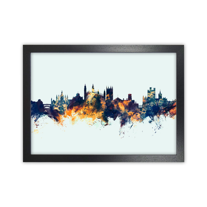Cambridge England Skyline Blue Orange Art Print by Michael Tompsett Black Grain