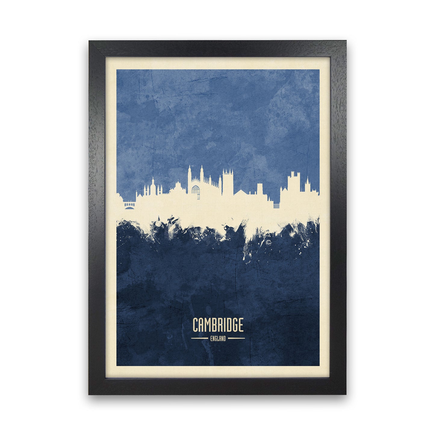 Cambridge England Skyline Portrait Navy Art Print by Michael Tompsett Black Grain