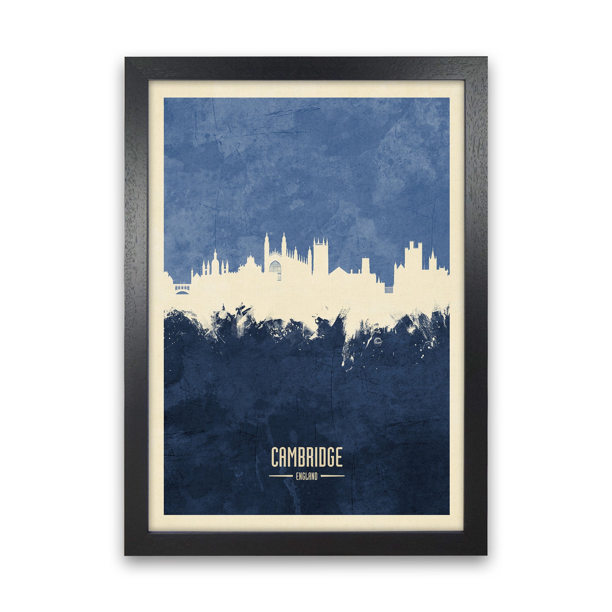 Cambridge England Skyline Portrait Navy Art Print by Michael Tompsett Black Grain