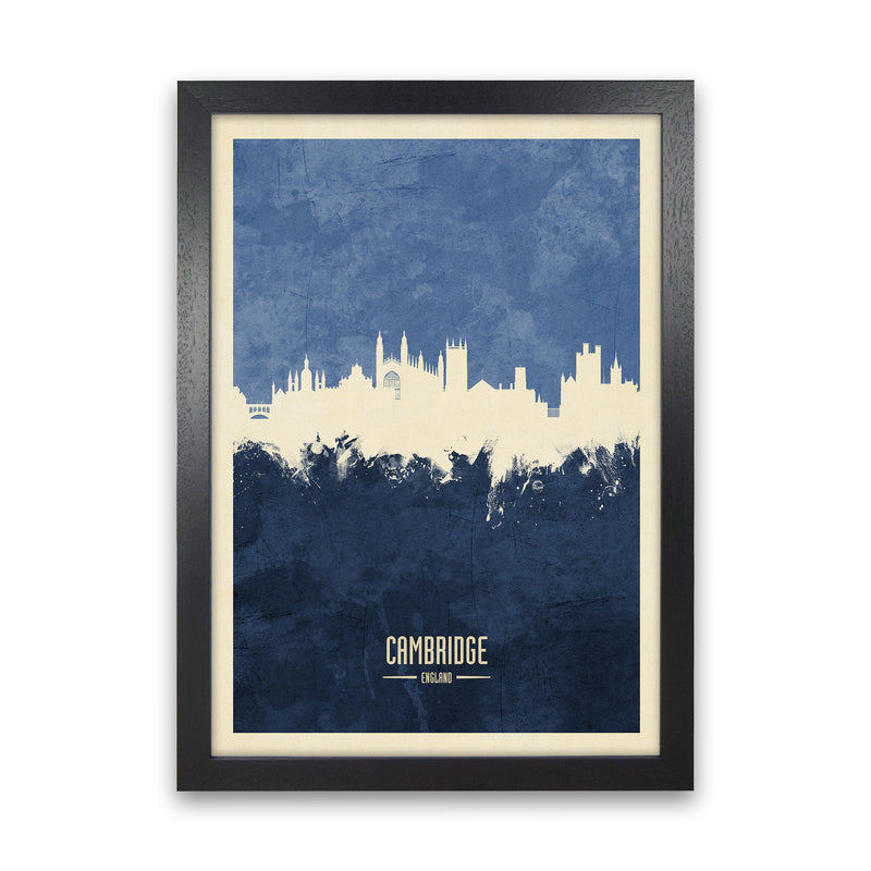 Cambridge England Skyline Portrait Navy Art Print by Michael Tompsett Black Grain