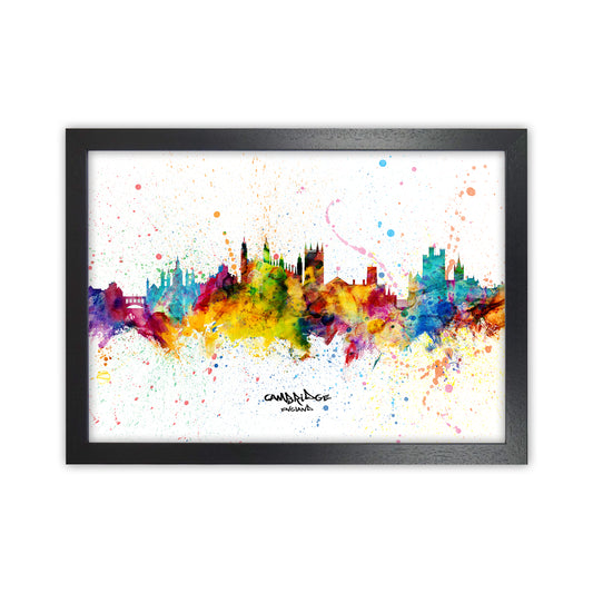 Cambridge England Skyline Splash Art Print by Michael Tompsett Black Grain