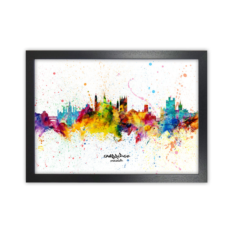 Cambridge England Skyline Splash Art Print by Michael Tompsett Black Grain