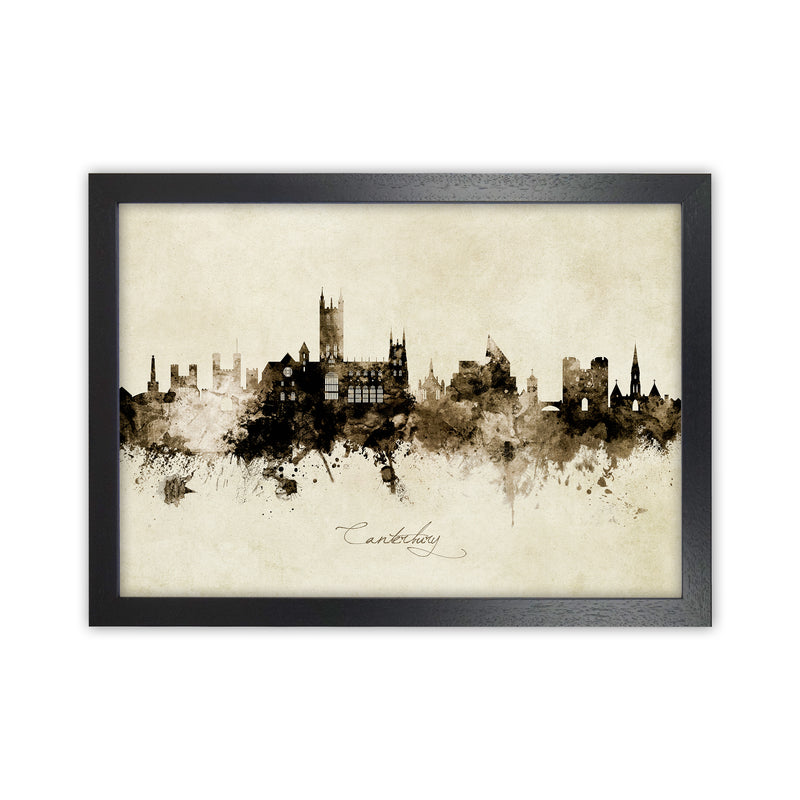Canterbury England Skyline Vintage Art Print by Michael Tompsett Black Grain