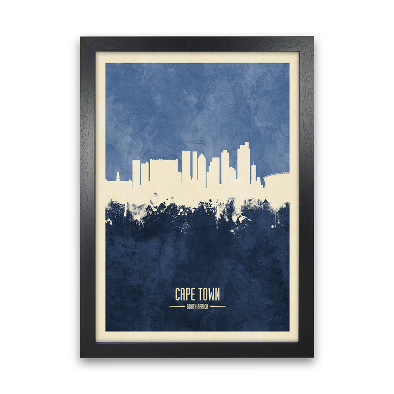 Cape Town South Africa Skyline Portrait Navy Art Print by Michael Tompsett Black Grain