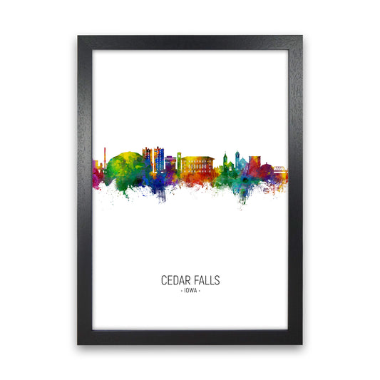 Cedar Falls Iowa Skyline Portrait Art Print by Michael Tompsett Black Grain
