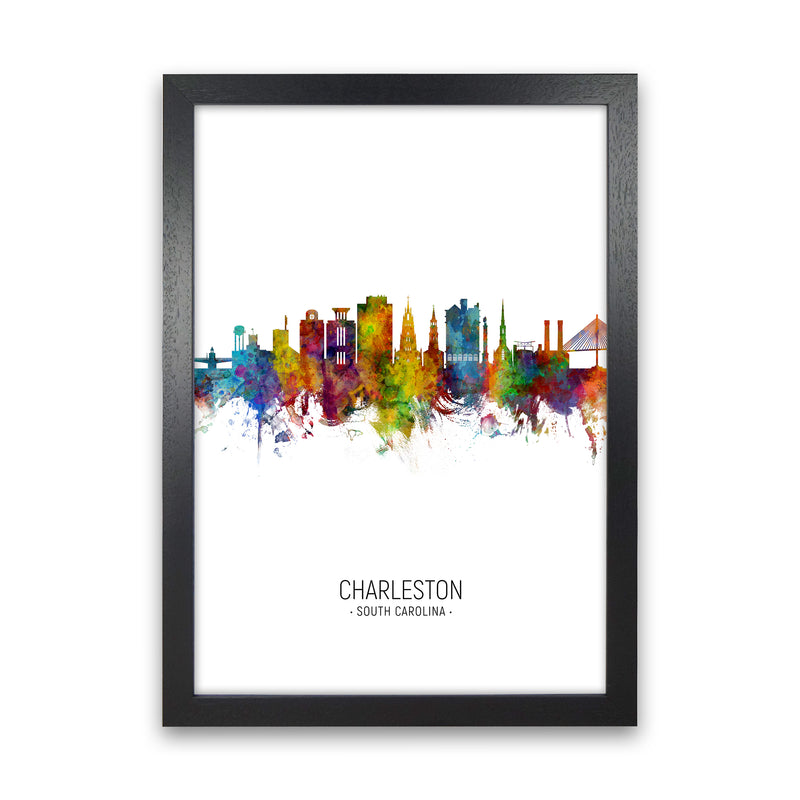Charleston South Carolina Skyline Portrait Art Print by Michael Tompsett Black Grain