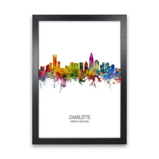Charlotte North Carolina Skyline Portrait Art Print by Michael Tompsett Black Grain