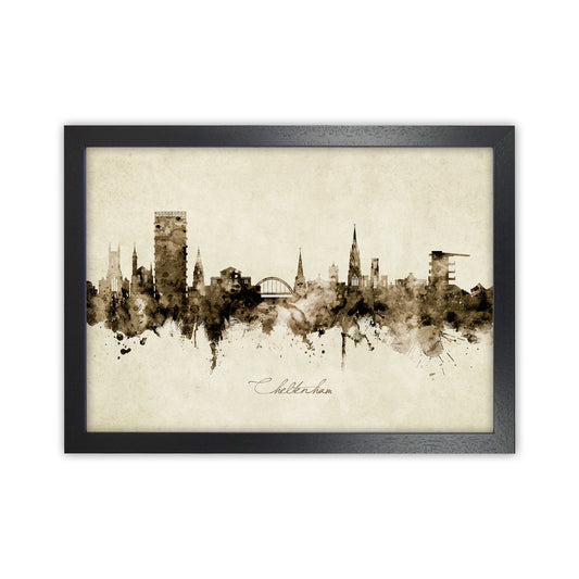 Cheltenham England Skyline Vintage Art Print by Michael Tompsett Black Grain