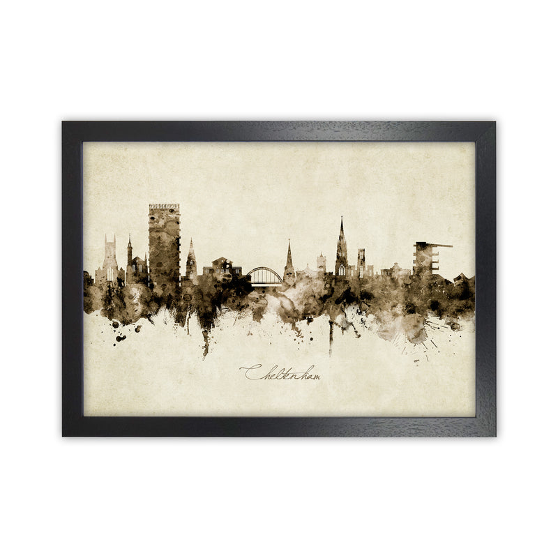 Cheltenham England Skyline Vintage Art Print by Michael Tompsett Black Grain
