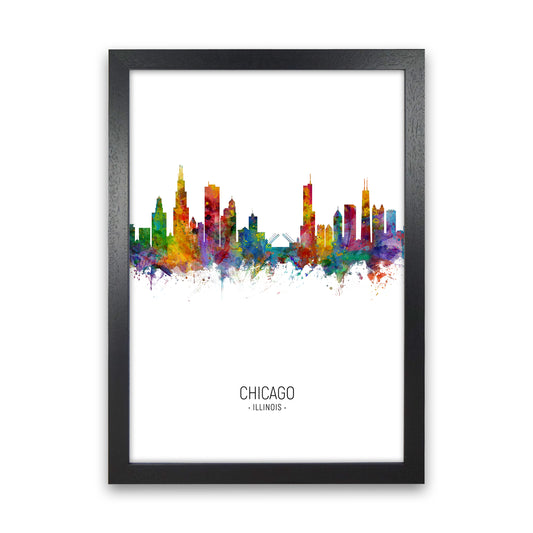 Chicago Illinois Skyline Portrait Art Print by Michael Tompsett Black Grain