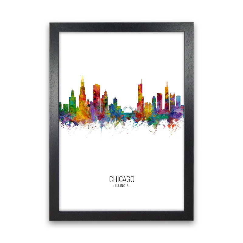 Chicago Illinois Skyline Portrait Art Print by Michael Tompsett Black Grain