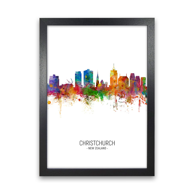 Christchurch New Zealand Skyline Portrait Art Print by Michael Tompsett Black Grain