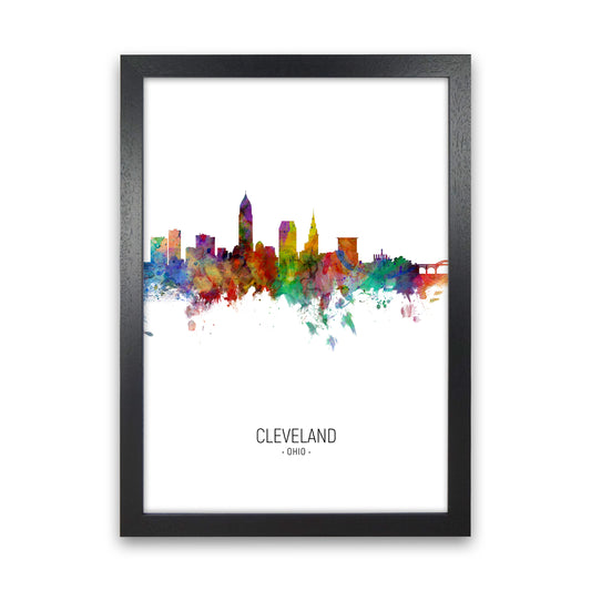 Cleveland Ohio Skyline Portrait Art Print by Michael Tompsett Black Grain